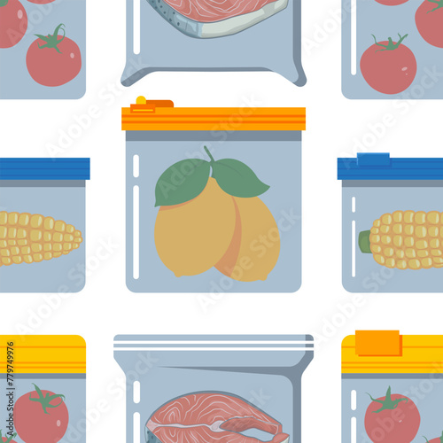 Zip lock bags vector cartoon seamless pattern.