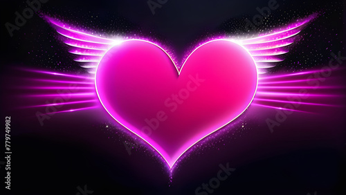 Enchanting Pink Cupid Neon Hearts on Black Background(Generative AI)