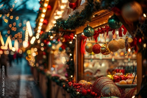 Christmas Market Booths Glowing with Holiday Cheer