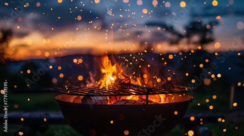 Glow of the barbecue grill at twilight