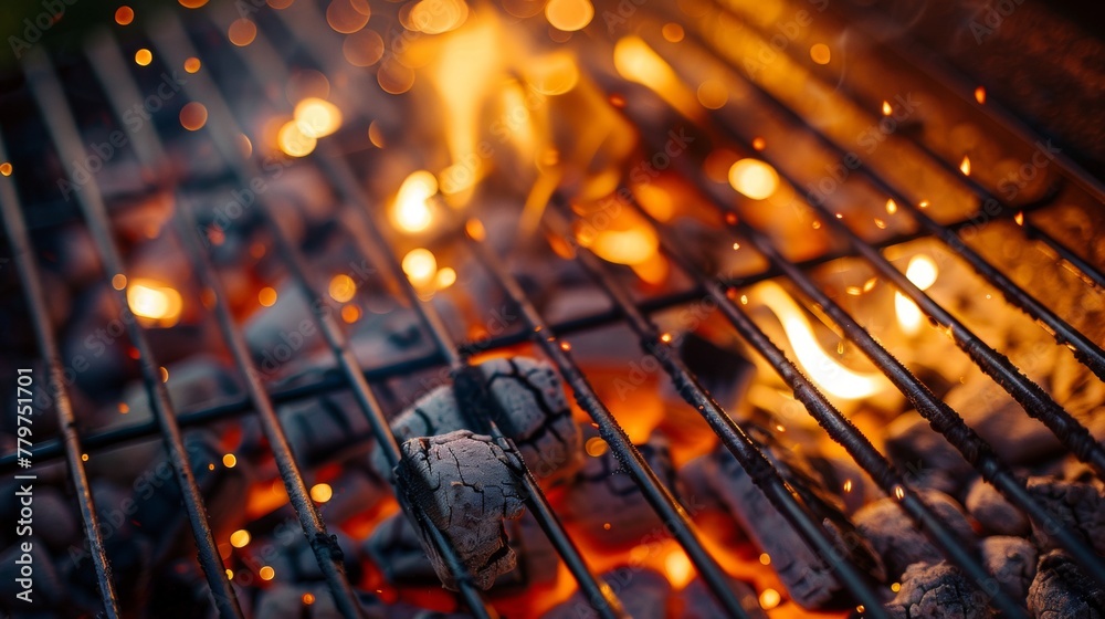 Glowing coals of the barbecue under the nights mirror Glowing coals of the barbecue under the nights mirror
