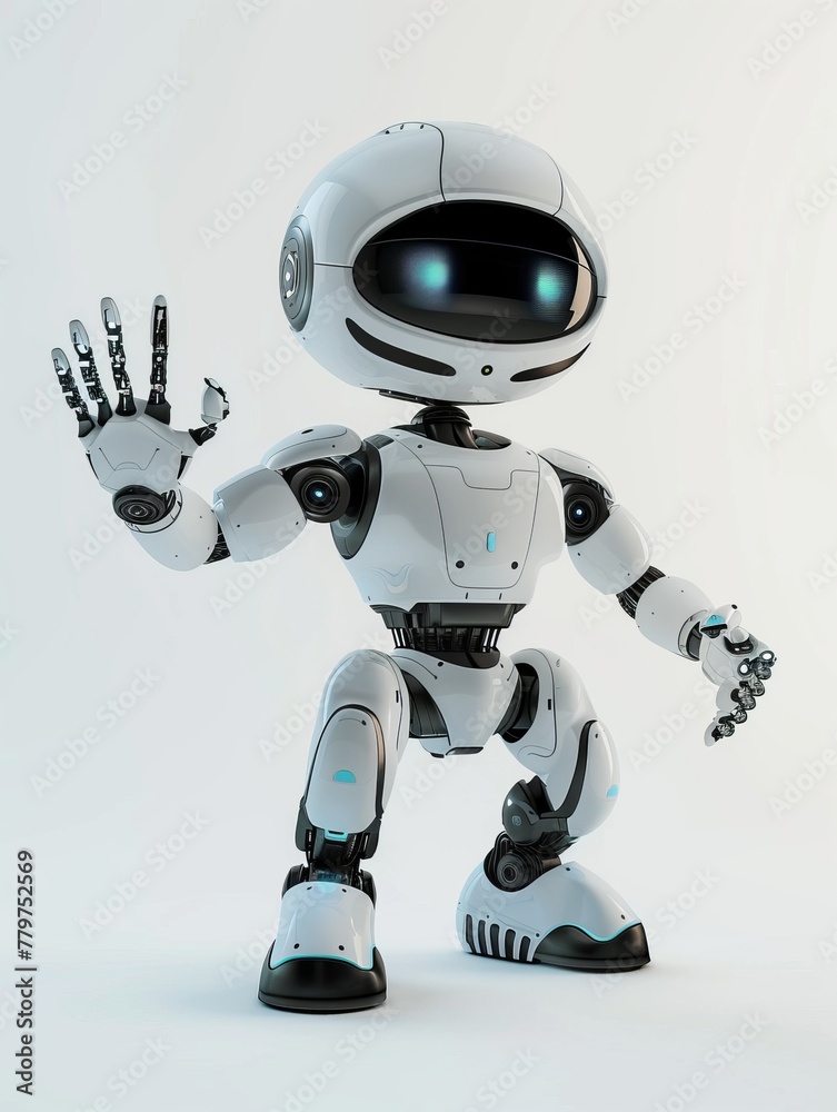A friendly white robot waving, isolated on white. A friendly white robot waving, isolated on white.