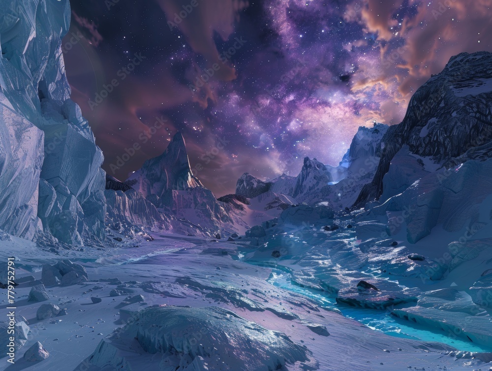 Immerse in Ganymedes icy terrains with a backdrop of celestial wonders