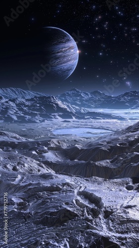 Icy vistas of Ganymede illuminated by the distant cosmos