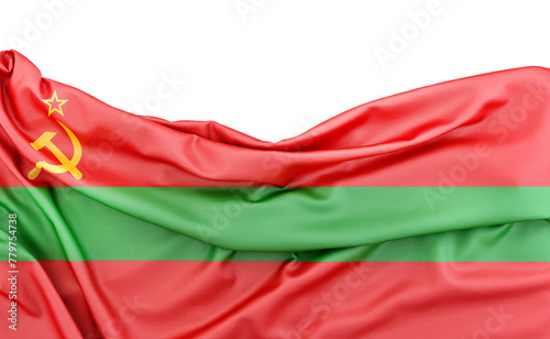 Flag of Transnistria isolated on white background with copy space above. 3D rendering photo