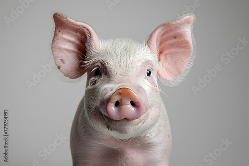 Closeup Cute little pig isolated on a white background photo