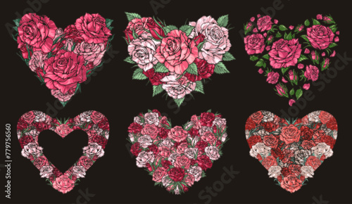 Floral valentines cards set colorful