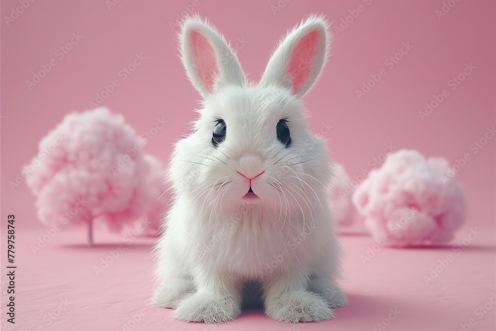 Obraz premium white rabbit on pink background