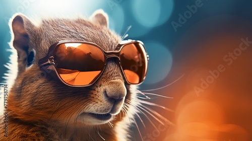 A sophisticated squirrel sporting trendy sunglasses in a futuristic 3D rendering, clean sharp focus, digital photography © Little