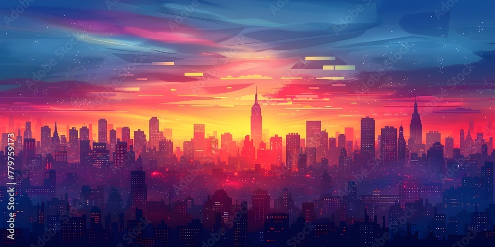 Captivating Cityscape at Dusk A Vibrant Transition from Day to Night in a Spectacle of Light