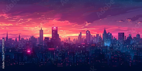 Mesmerizing City Skyline in a Vibrant Spectrum of Lights at Dusk