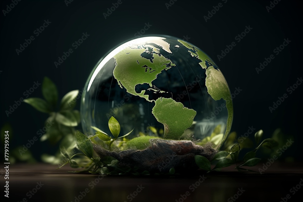 3D Rendering of Earth with Growing Plants - Symbolizing Environmental Care and Sustainability