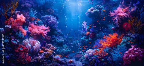 Neon Hued Coral Reef A Captivating Underwater Landscape Blending Natural Beauty and Flair © Thares2020