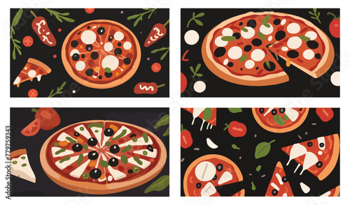 Set of Kinds of Pizza. Sizzling Sausage Sensation. Delectable Pizza Delight. Vector Illustration.