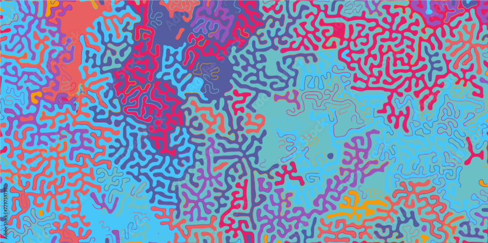 Obraz premium Abstract truing organic wallpaper Turing reaction diffusion monochrome seamless pattern with chaotic motion. Generative algorithm psychedelic background. Reaction-diffusion or truing pattern forma