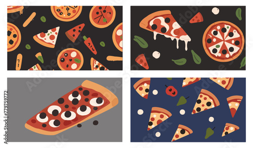 Set of Kinds of Pizza Illustration. Sizzling Sausage Sensation. Delectable Pizza Delight.