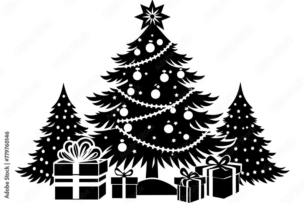 Christmas-tree mood-and-presents-around vector illustration 