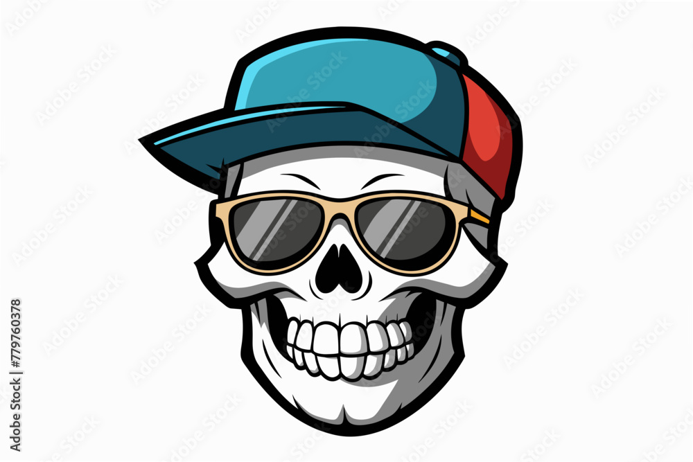 closeup-of-a-skull-that-smiles--has-sunglasses-vector illustration