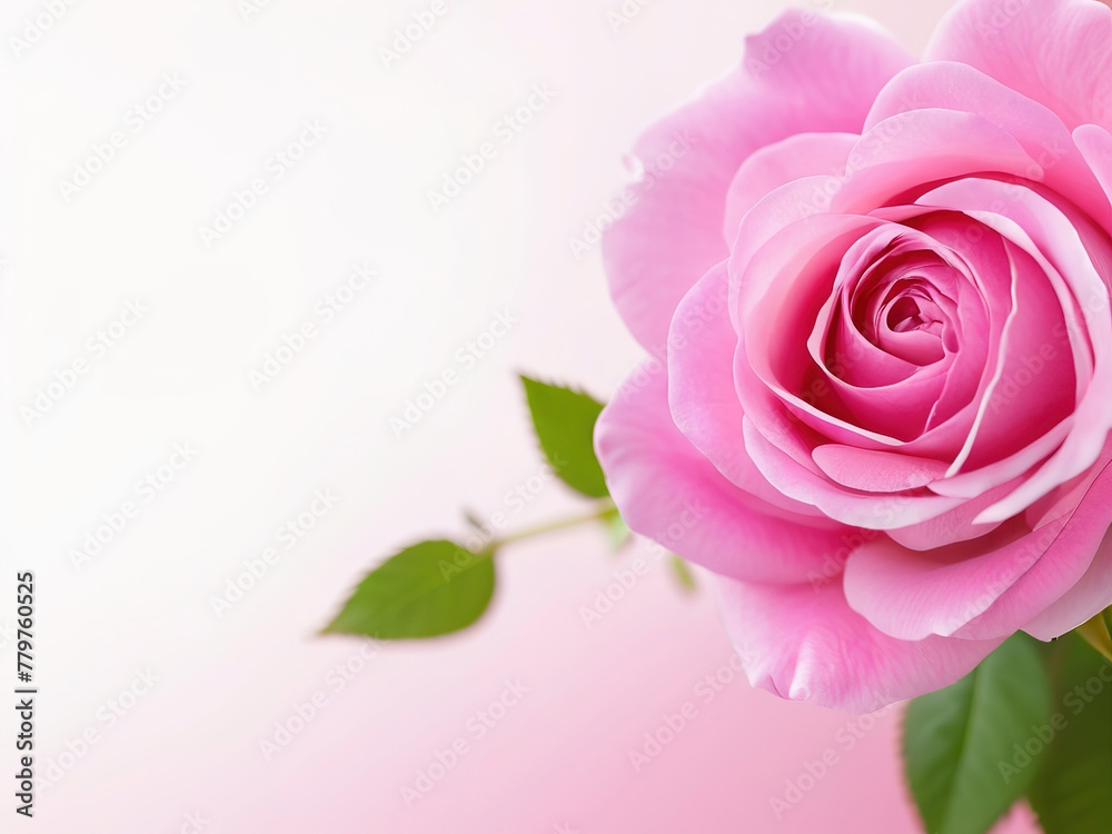 pink rose on white background with copy space for text or image