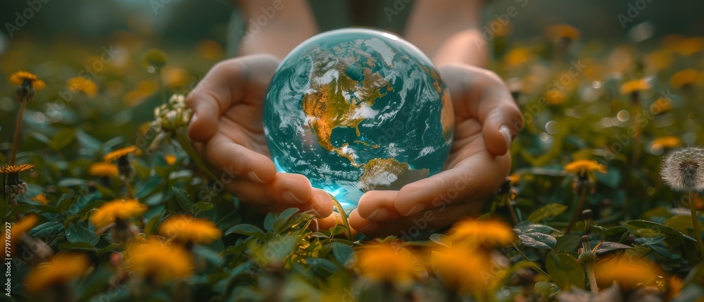 The theme of World Environment Day or Earth Day is Save our planet, Save our environment, Protect the Environment and Ecology, Live a Sustainable Lifestyle. The illustration shows a blue glass globe The theme of World Environment Day or Earth Day is Save our planet, Save our environment, Protect the Environment and Ecology, Live a Sustainable Lifestyle. The illustration shows a blue glass globe