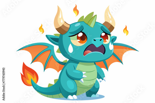 cute-dragon-crying-with-fire-tears--vector illustration 
