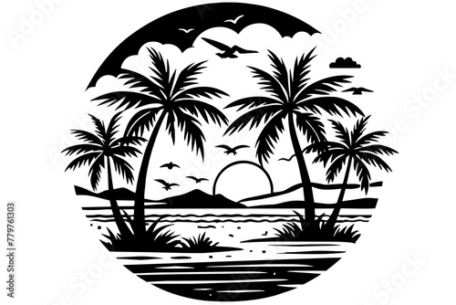 -sunset-beach-scene-for-a-summer vector illustration 