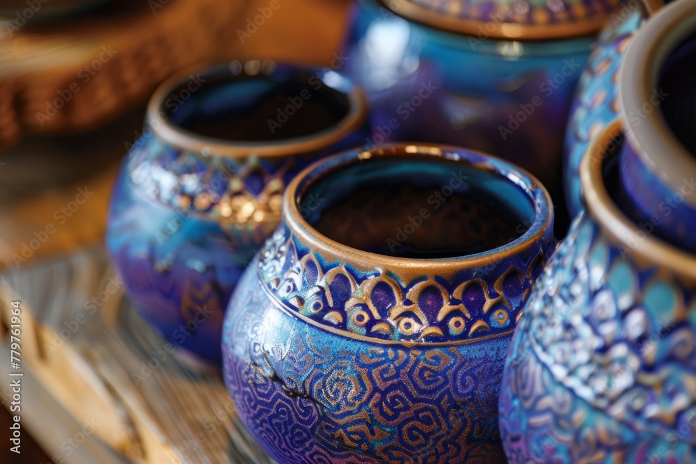 Elegant Ceramics Detailed Blue Glaze Traditional Craft