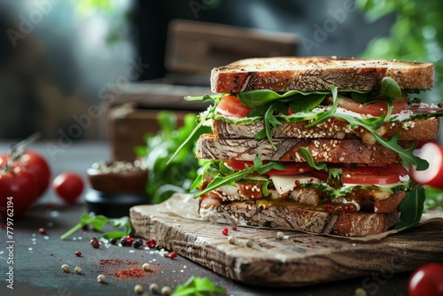 Artisan Ham Sandwich on Seed Bread with Fresh Tomatoes