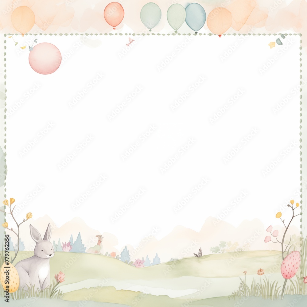 Whimsical Easter Frame with Bunny, Eggs, and Pastel Balloons Whimsical Easter Frame with Bunny, Eggs, and Pastel Balloons