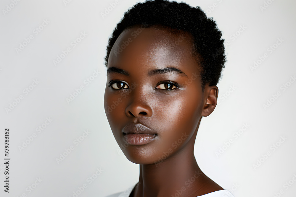Photo portrait of a beautiful African woman with short hair, isolated on white background Photo portrait of a beautiful African woman with short hair, isolated on white background