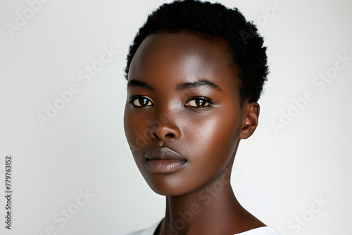 Photo portrait of a beautiful African woman with short hair, isolated on white background
