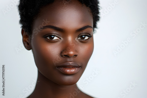 Photo portrait of a beautiful African woman with short hair, isolated on white background