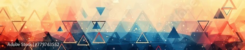 Banner of Sunset Hues Overlapping Triangles Abstract with Atmospheric Perspective.