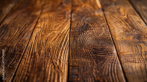 The rich textures of brown hardwood planks are magnified in this close-up, revealing the depth of the wood's grain with a highlight on its natural beauty