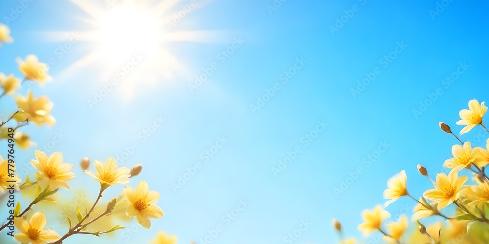 The sun shines brightly over a blossoming tree, casting a golden glow on the vibrant flowers in full bloom The sun shines brightly over a blossoming tree, casting a golden glow on the vibrant flowers in full bloom