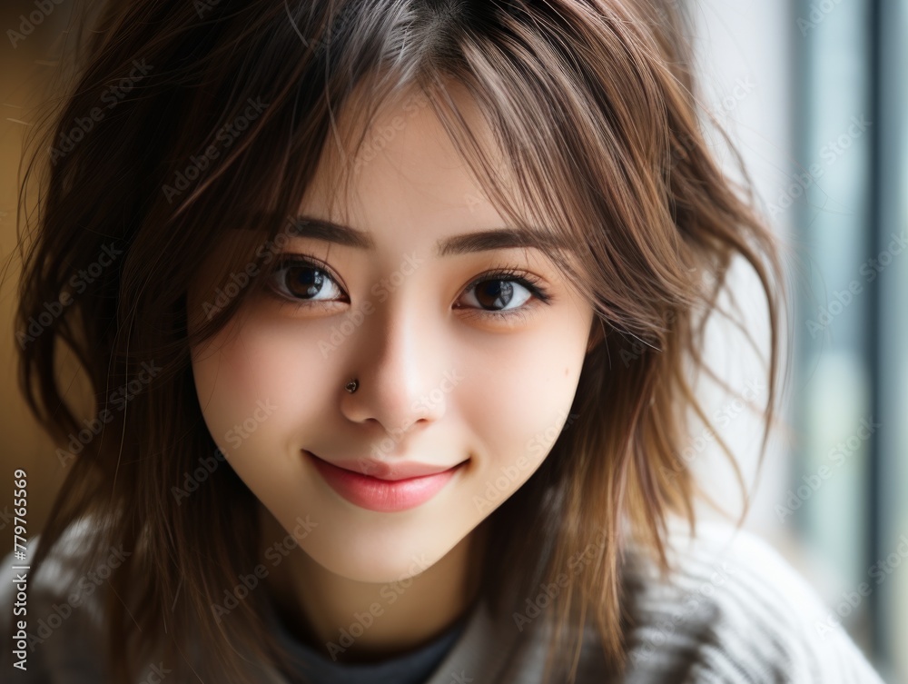 Woman With Long Hair Smiling at Camera Woman With Long Hair Smiling at Camera