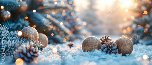 Sparkly ball and fur tree Christmas card.