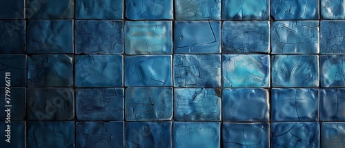 A captivating mosaic of shimmering turquoise and blue tiles, each with its own unique pattern and texture, creating a visually striking and mesmerizing composition.