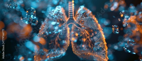 Lungs with water texture oxygen bubbles rising