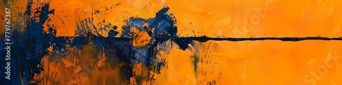 Turmeric orange and deep navy dance together, forming a captivating abstract story on a vibrant canvas.