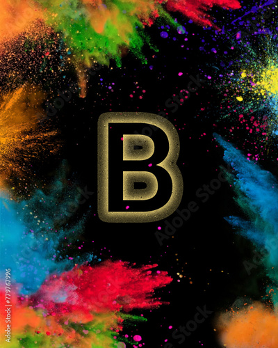 Letter of the English alphabet on a background of bright colors in Holi style