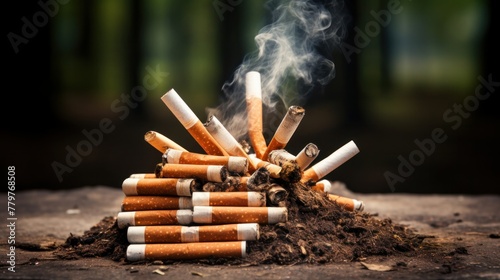 Cigarette in ashtray, Quit smoking concept. World no tobacco day