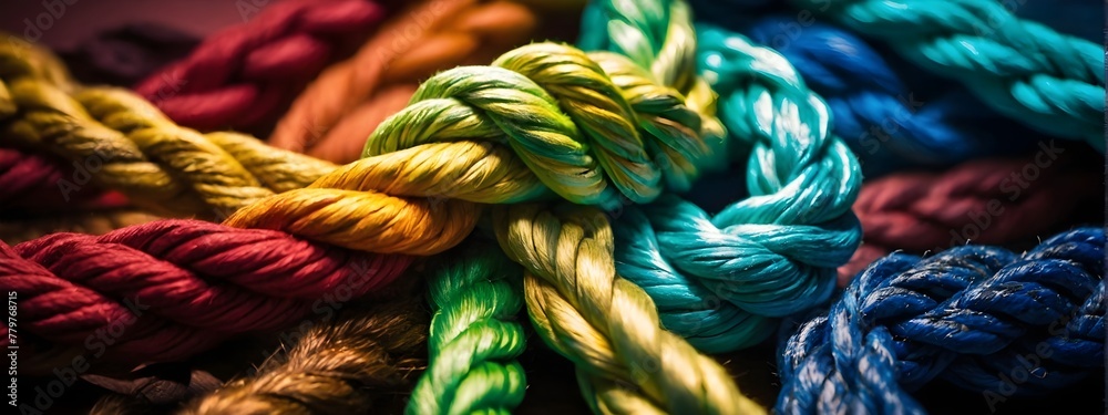 rope shows paid strong partnership, rope integrate braid color background, union is strength