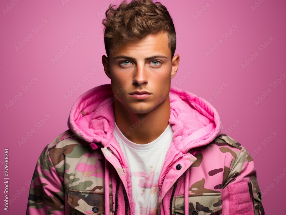 Smiling Man in Pink Hoodie