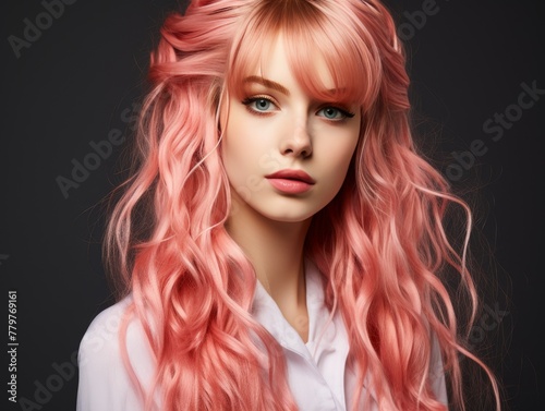 Woman With Long Pink Hair and Blue Eyes