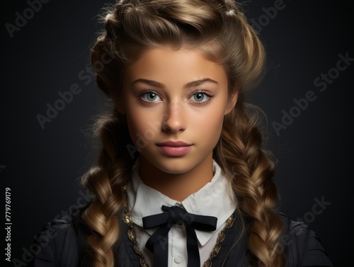 Young Girl With Braids and Bow Tie