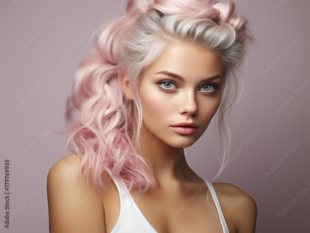Woman With Pink Hair Wearing White Tank Top Woman With Pink Hair Wearing White Tank Top