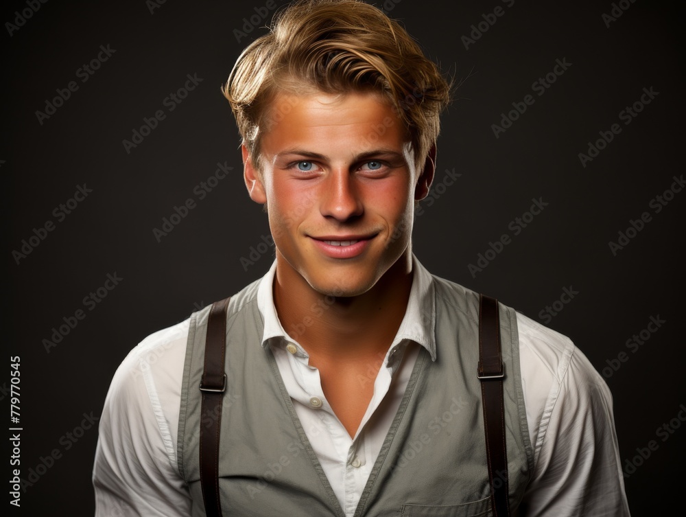 Blonde-Haired Man in Shirt and Suspenders Blonde-Haired Man in Shirt and Suspenders