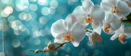 Beautiful white orchideas on blue backgrounds. photo