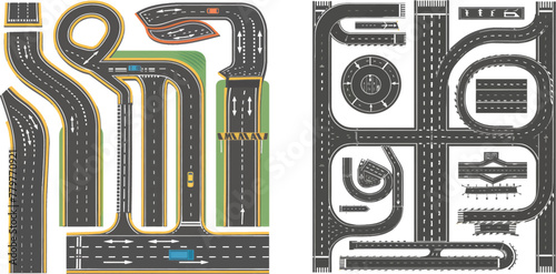 Crossroads, footpath and speedway highways crossroad junction mark